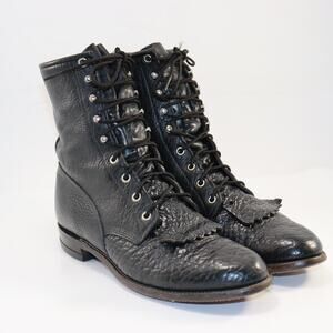 Justin Black Textured Leather Lace Up Paddock Boots USA Made Size Men's 9D